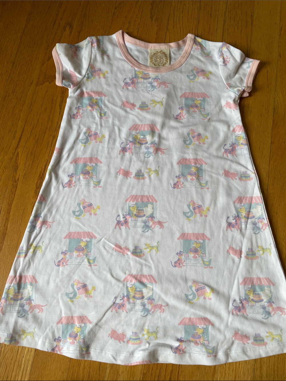 The Beaufort Bonnet Company White dress with Pink Trim and Pastel Print